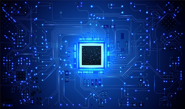 abstract circuit background glowing chip board lines digital connection points vector computer tech concept ai data microchip design electronic processor power futuristic network technology