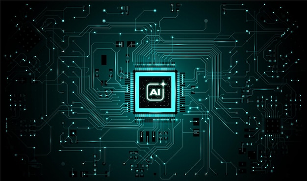 abstract circuit bg glowing ai chip board lines digital vector computer tech cpu data microchip design electronic processor power futuristic network technology quantum connect light pattern