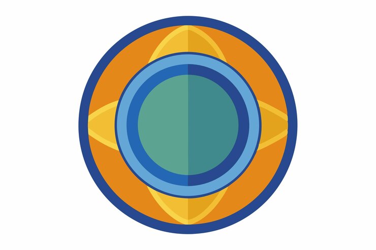 Vector abstract circular design with blue yellow and orange concentric circles