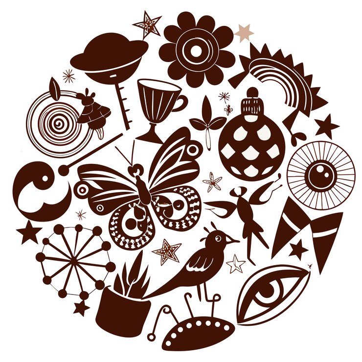 Vector abstract circular design with various shapes and elements