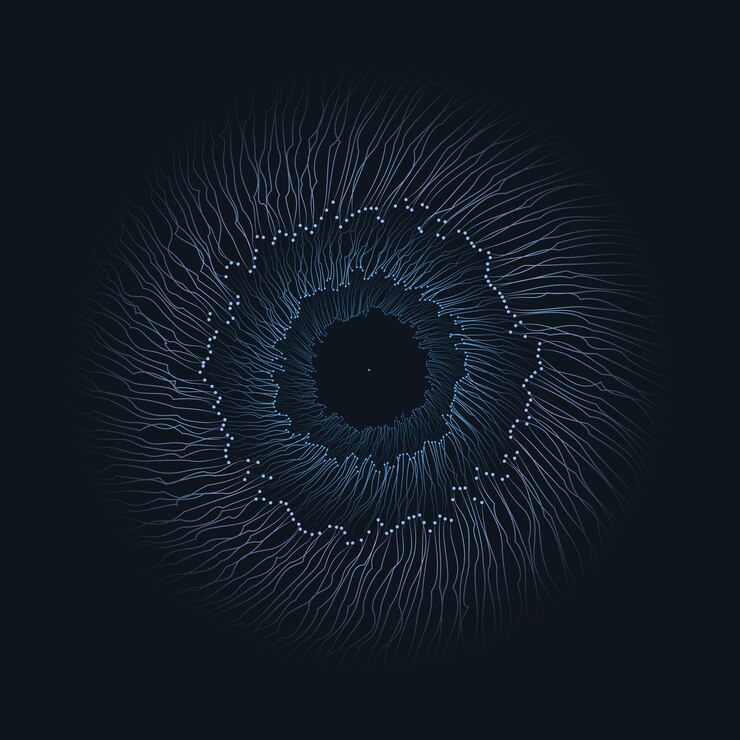 Vector 抽象的な円形の幾何学的な背景光ファイバーの (vortex of optical fibers) デジタルアイ (digital eye) 未来論的コンセプト (futuristic concept) epsベクトルイラストレーション (eps vector illustration) 