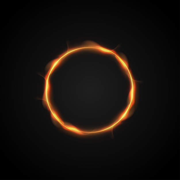 Vector abstract cirkellicht met vuureffect op zwarte achtergrond