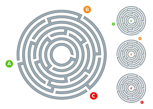 Vector abstract cirkelvormig doolhoflabyrint met een ingang en een uitgang vectorbeelden