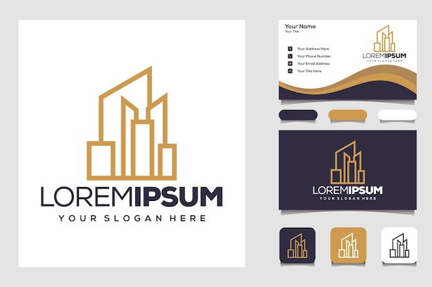 Абстрактная концепция дизайна логотипа городского здания с визитной карточкой, строящей квартиру и город