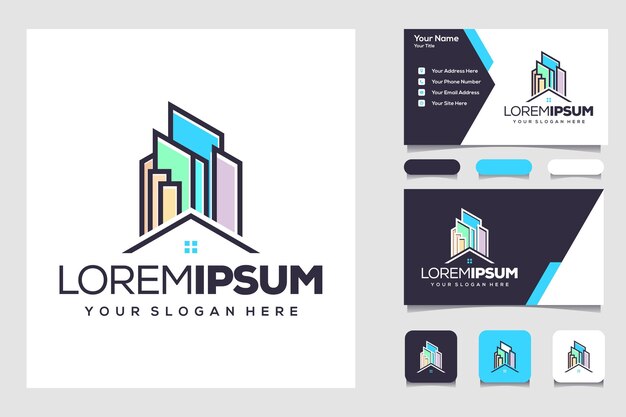 Abstract city building logo design concept with business card home residential apartment and city