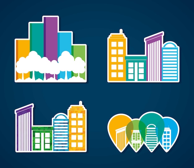 Vector abstract city buildings set