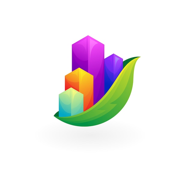 Abstract city logo e foglia design icone della natura,