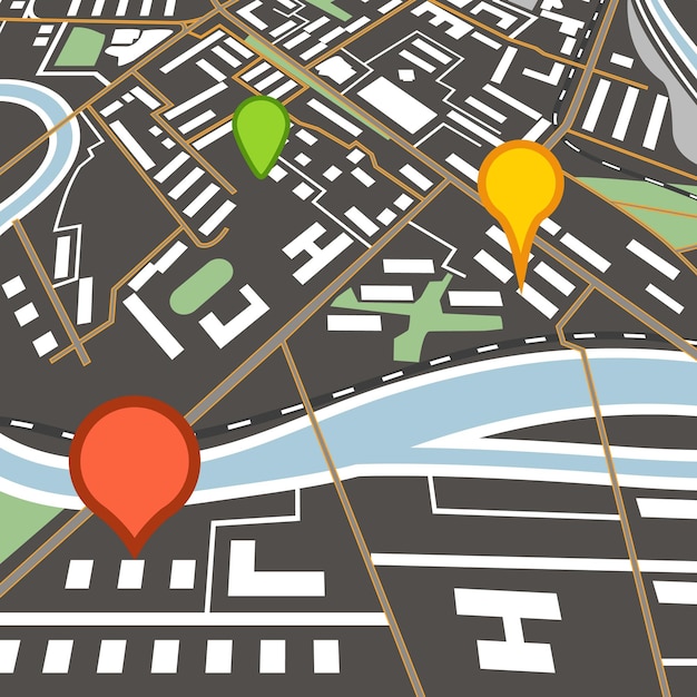 Vector abstract city map with color pins