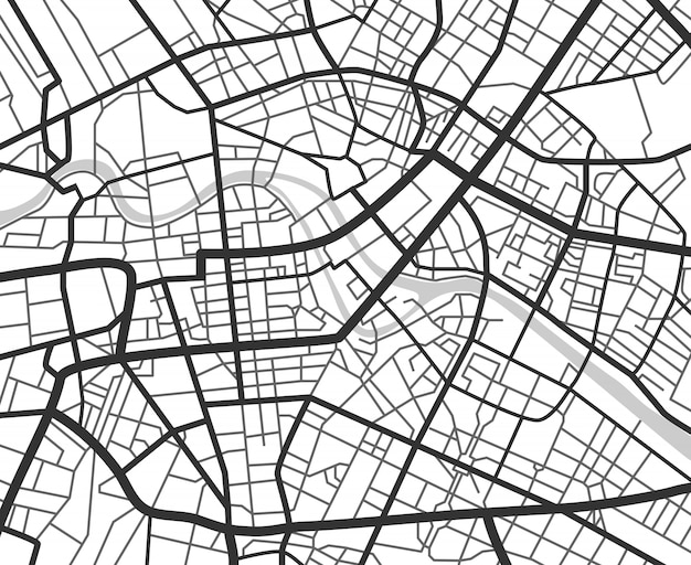 Abstract city navigation map with lines and streets. 