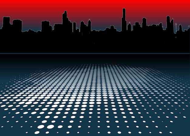 Abstract city panorama with dots 3d Vector illustration