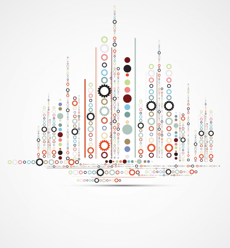 Vector abstract city with futuristic gear technology business real estate background