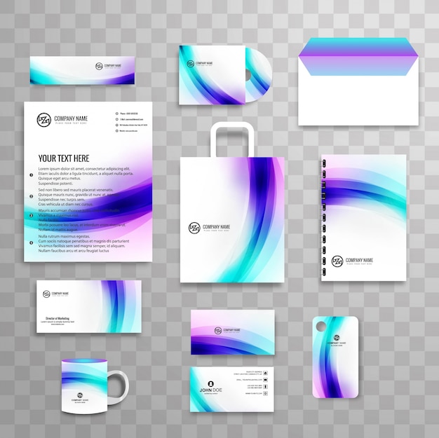 Abstract classic corporate identity business stationery template set with wave