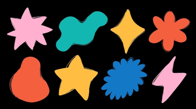 Abstract cloud and flower shapes sticker pack Groovy funky flower bubble star loop waves retro 90s