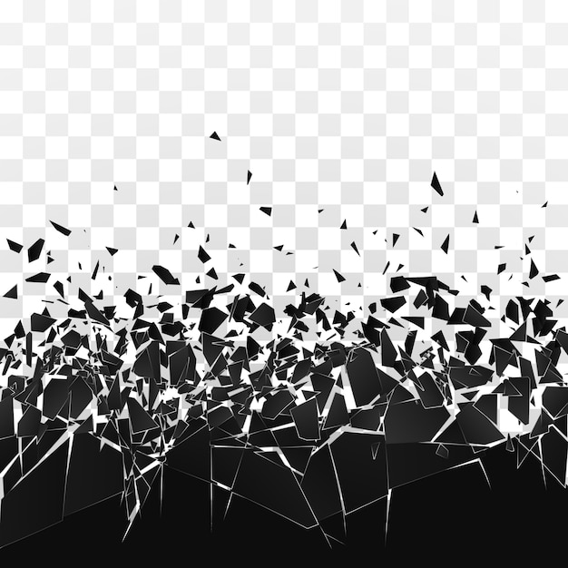 Vector abstract cloud of pieces and fragments after wall explosion