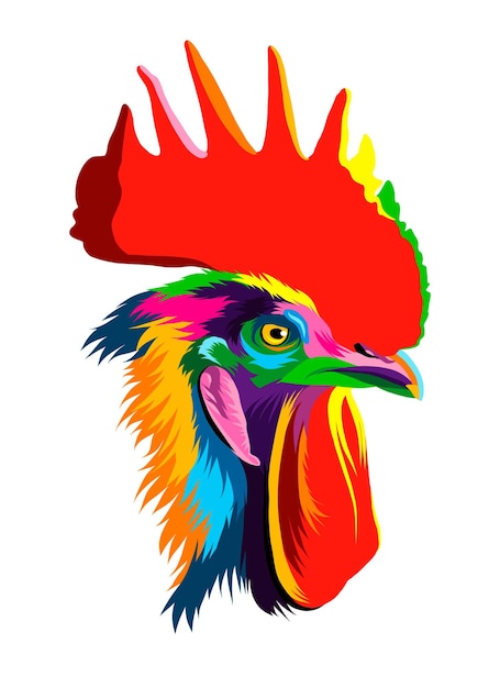 Vector abstract cock head portrait from multicolored paints colored drawing vector illustration of paints