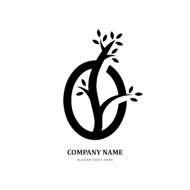 abstract coffee bean plant branch hipster minimal logo vector with leaf