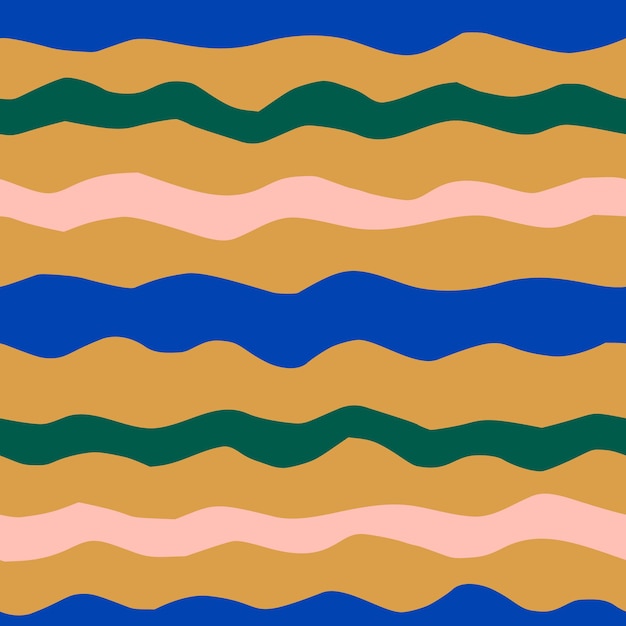 Abstract collage golvend naadloos patroon in een minimalistische trendy stijl. vector achtergrond van strepen gesneden stukjes papier in mosterd, blauwe en roze kleuren om af te drukken op stof, omslag, verpakking
