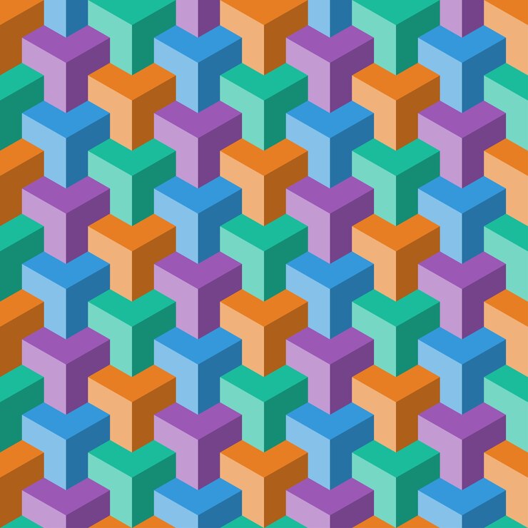Vector abstract color cube seamless pattern