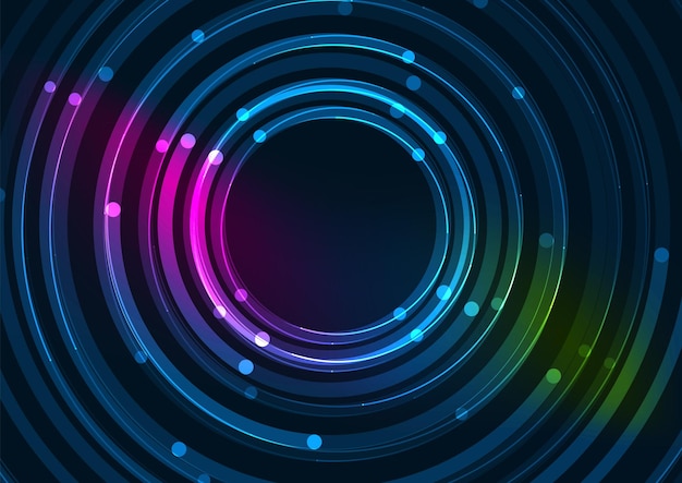 Abstract color glowing lines in dark space with stars and light effects futuristic circle