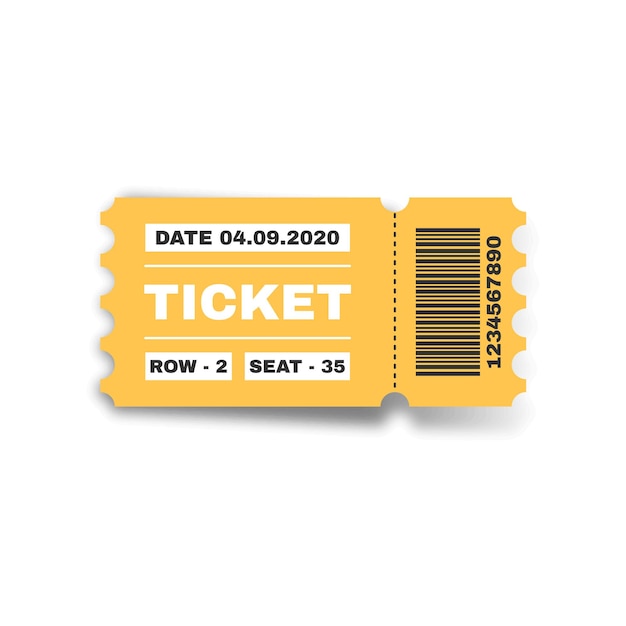 Абстрактный цветной билет на концерт в кинотеатре с теневым векторным дизайном, изолированным на белом