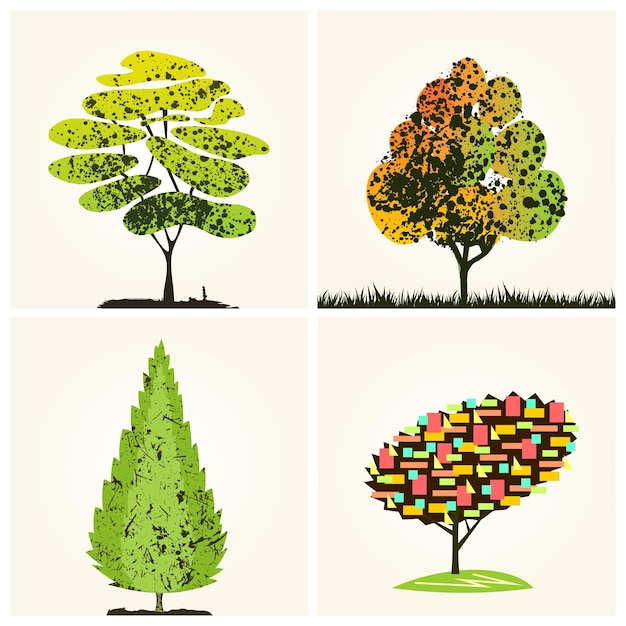 Vector abstract color trees silhouettes