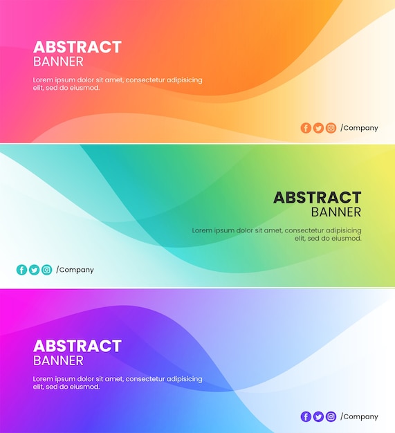 Vector abstract colored orange, pink, green, blue and purple waves banner backgrounds