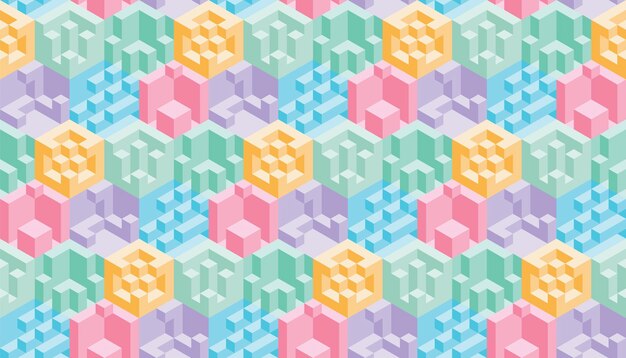 Абстрактный красочный 3d геометрический бесшовный узор Изометрическая оптическая иллюзия современный фон