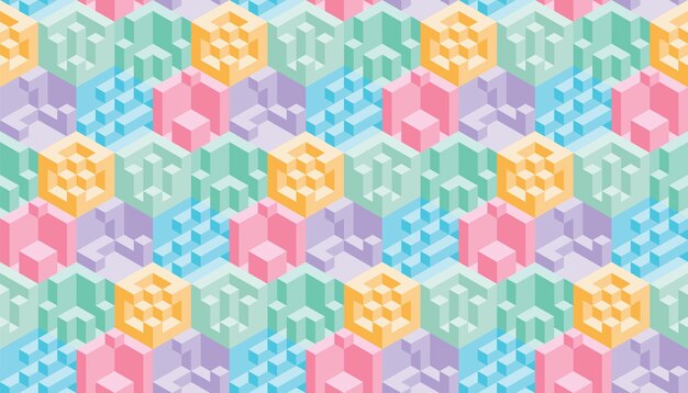 Abstract colorful 3d geometric seamless pattern Isometric optical illusion modern background