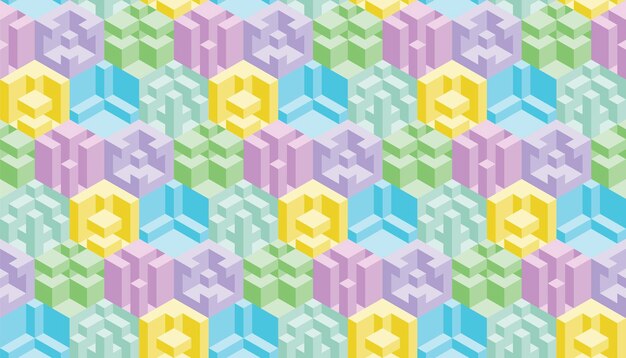 Абстрактный красочный 3d геометрический бесшовный узор Изометрическая оптическая иллюзия современный фон