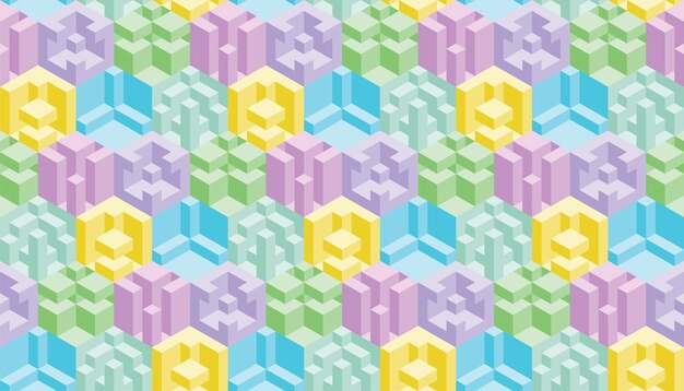 Abstract colorful 3d geometric seamless pattern Isometric optical illusion modern background