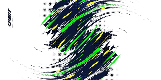 Abstract and Colorful Brush Background with Halftone Effect Sport Banner Brush Stroke Illustration Scratch and Texture Elements For Design