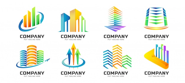 Abstract colorful building tower logo collection for business