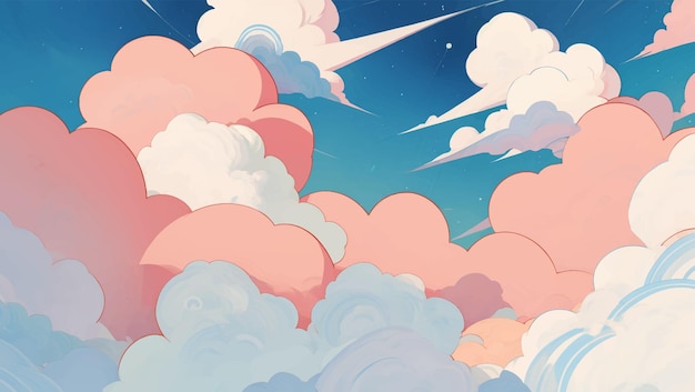 Vector abstract colorful clouds or smoke with moon hand drawn painting illustration