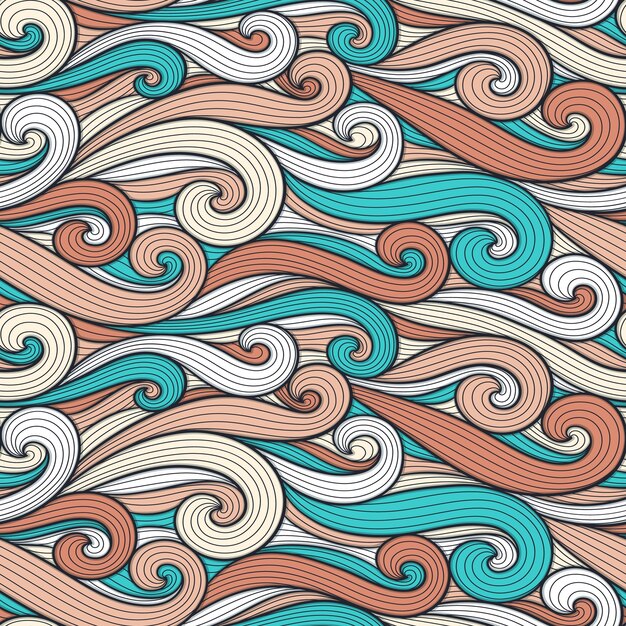 Abstract colorful curly lines seamless patterns set waves and curls vector illustration