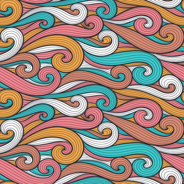 Abstract colorful curly lines seamless patterns set Waves and curls vector illustration