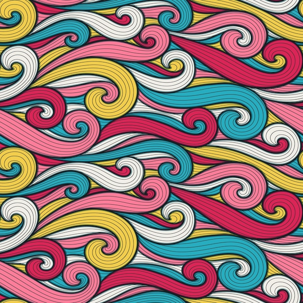 Abstract colorful curly lines seamless patterns set waves and curls vector illustration