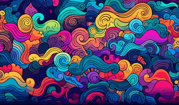 abstract colorful doodle art design vivid dreamscape pattern seamless background texture vector