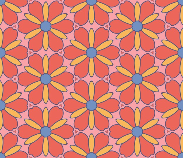 Abstract colorful doodle flower seamless pattern. Floral background. Mosaic, tile