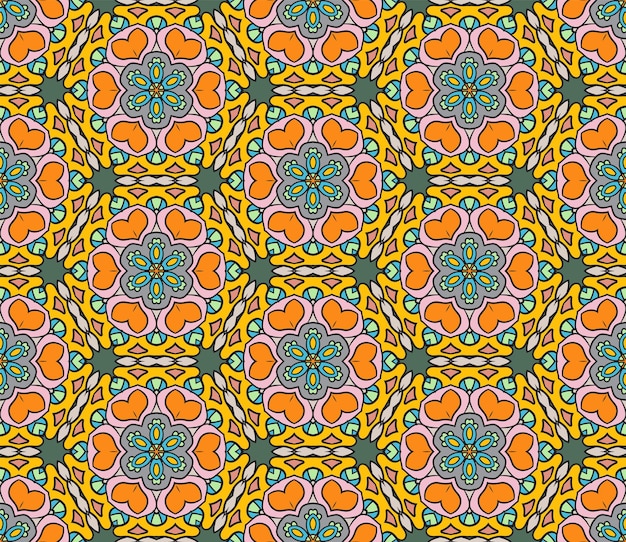 abstract colorful doodle flower seamless pattern. floral background. mosaic, tile