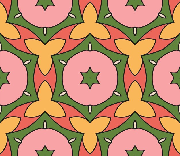 Vettore modello senza cuciture del fiore variopinto astratto di doodle. sfondo geometrico floreale. mosaico, piastrella