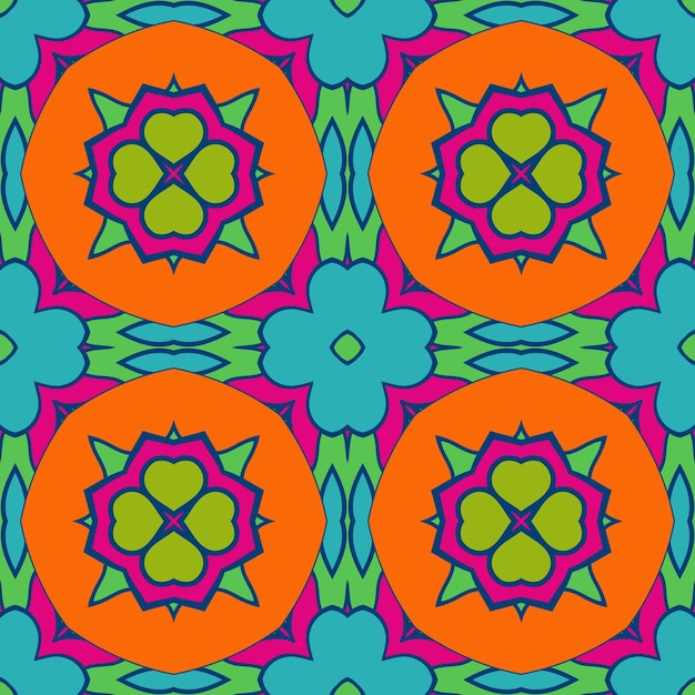 Abstract colorful doodle flower seamless pattern. floral geometric background. mosaic, tile