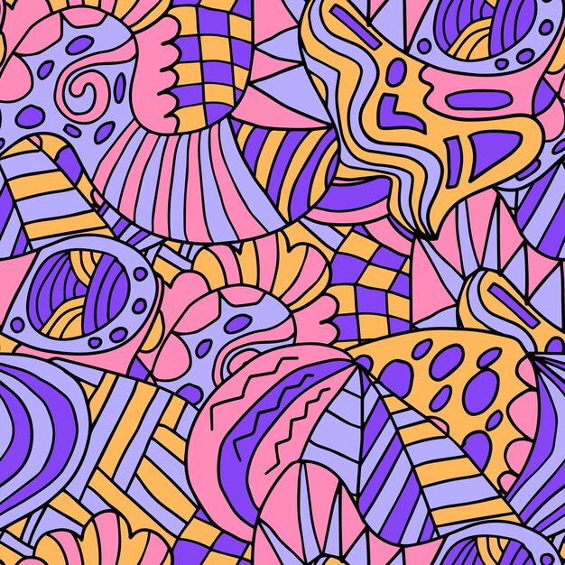 Abstract colorful doodle seamless pattern Fantasy art background with messy shapes