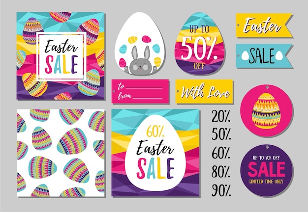 Vector abstract colorful easter sale printable tags stickers and stamps collection vector illustration eps 10