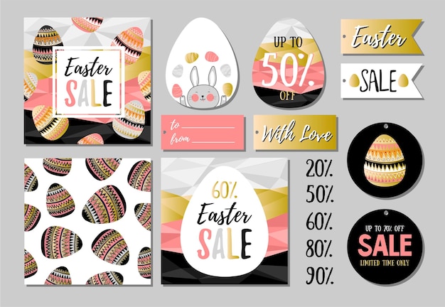 Abstract colorful Easter Sale printable tags stickers and stamps collection Vector illustration