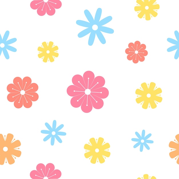 Abstract colorful flowers flat seamless vector pattern