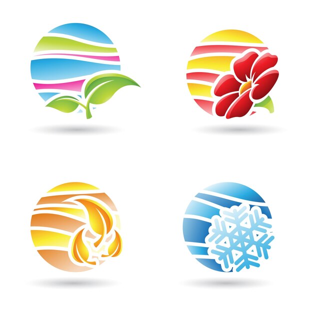 Abstract colorful four seasons icons with striped skies