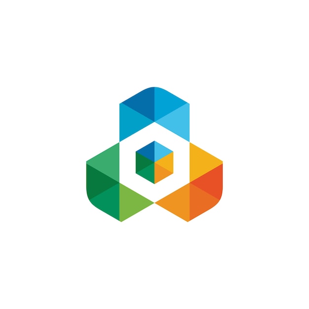 Abstract colorful geometric hexagon inside vector logo