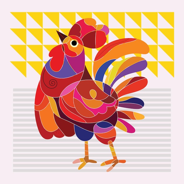Abstract colorful geometric and shapes rooster chicken character vector illustration