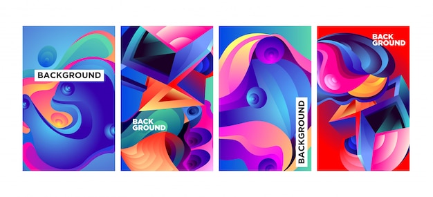 Vector abstract colorful gradient fluid background set.