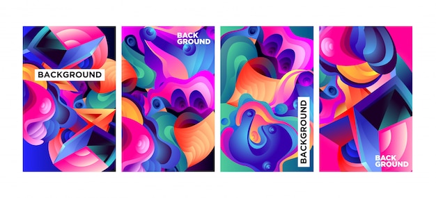 Vector abstract colorful gradient fluid background set.